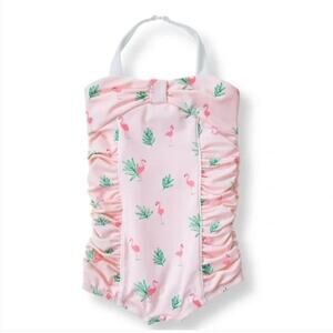 Janie and Jack Paradise Palms Flamingo Print One Piece Swimsuit Girls Size 2T